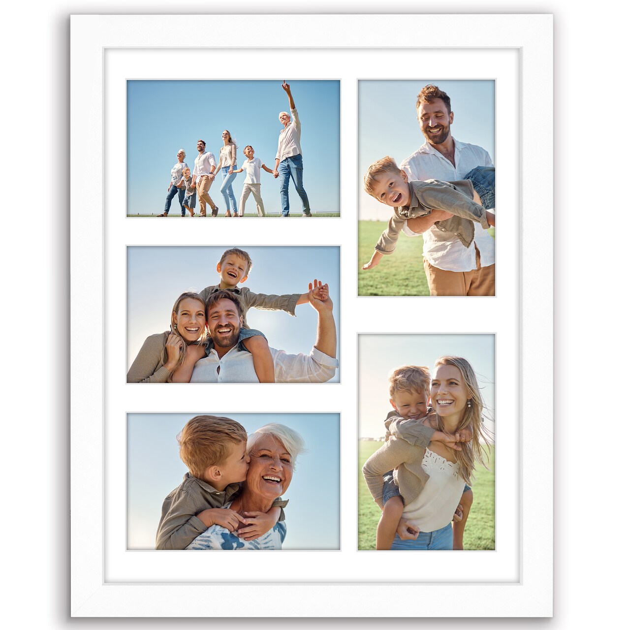 Americanflat 11x14 Collage Picture Frame - Displays (5) 4x6 Photos with Mat or (1) 11x14 Photo without Mat - Wall Gallery Decor - Shatter Resistant Glass - Hanging Hardware - White